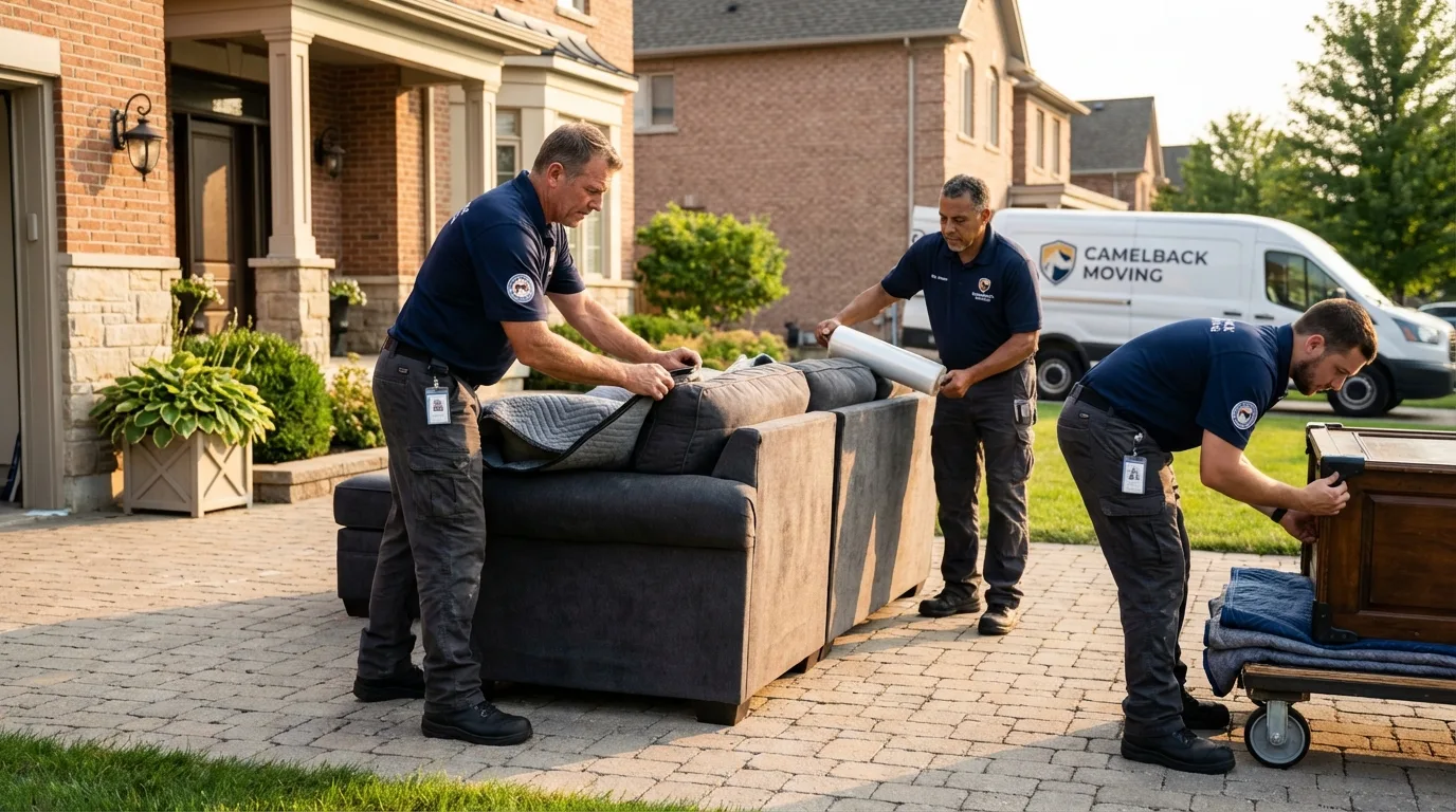 Large estate moving crew wrapping furniture in Riverside, MO
